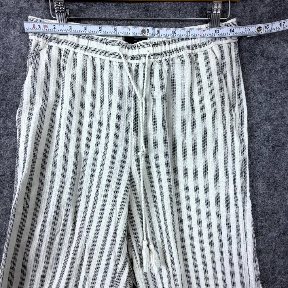 Banana Republic Wide Leg Linen Pants Women Small Black White Striped Tassel Boho